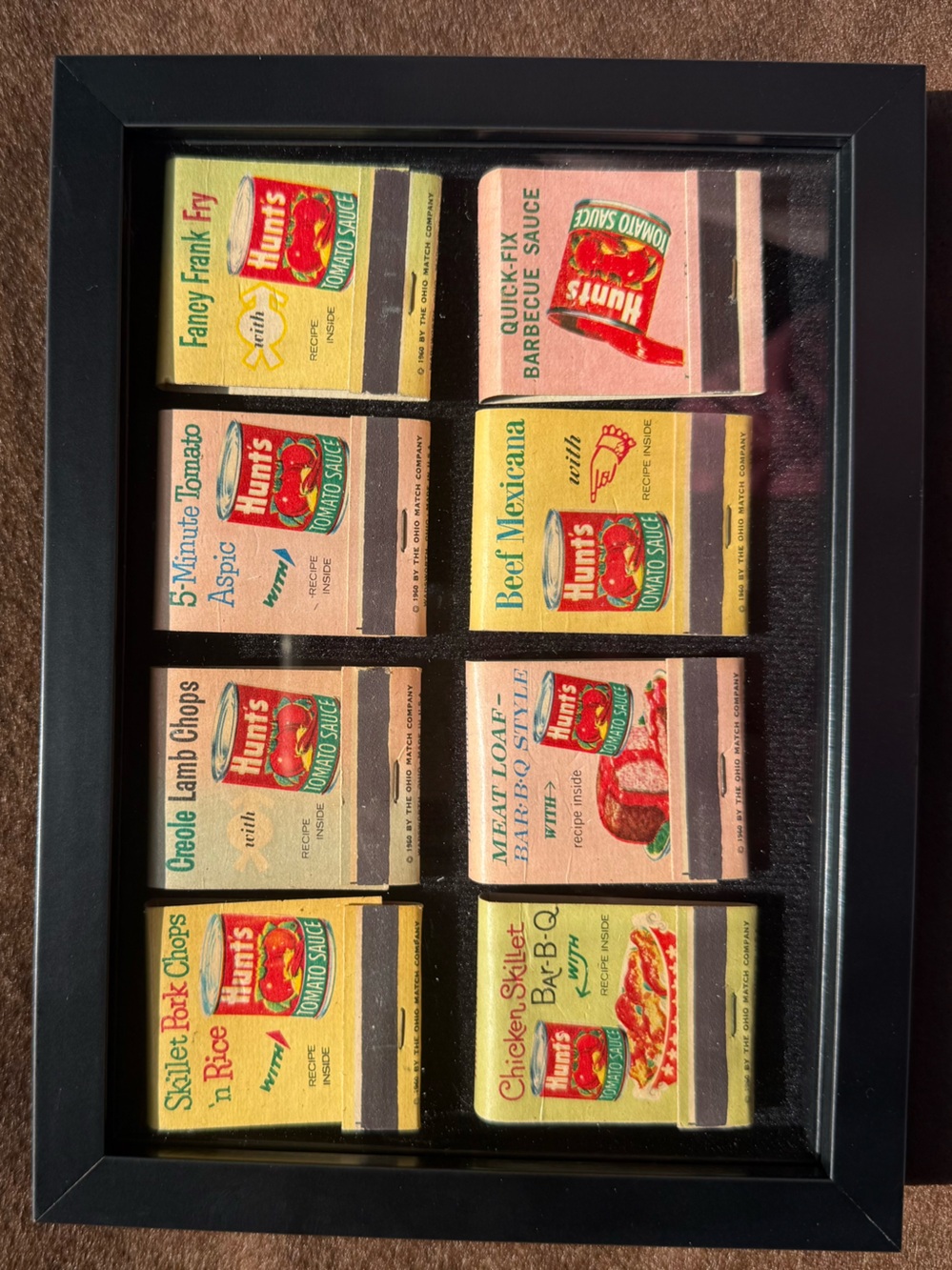 Vintage 1960’s Hunts Tomato Sauce Recipes Matchbooks Shadow Box
